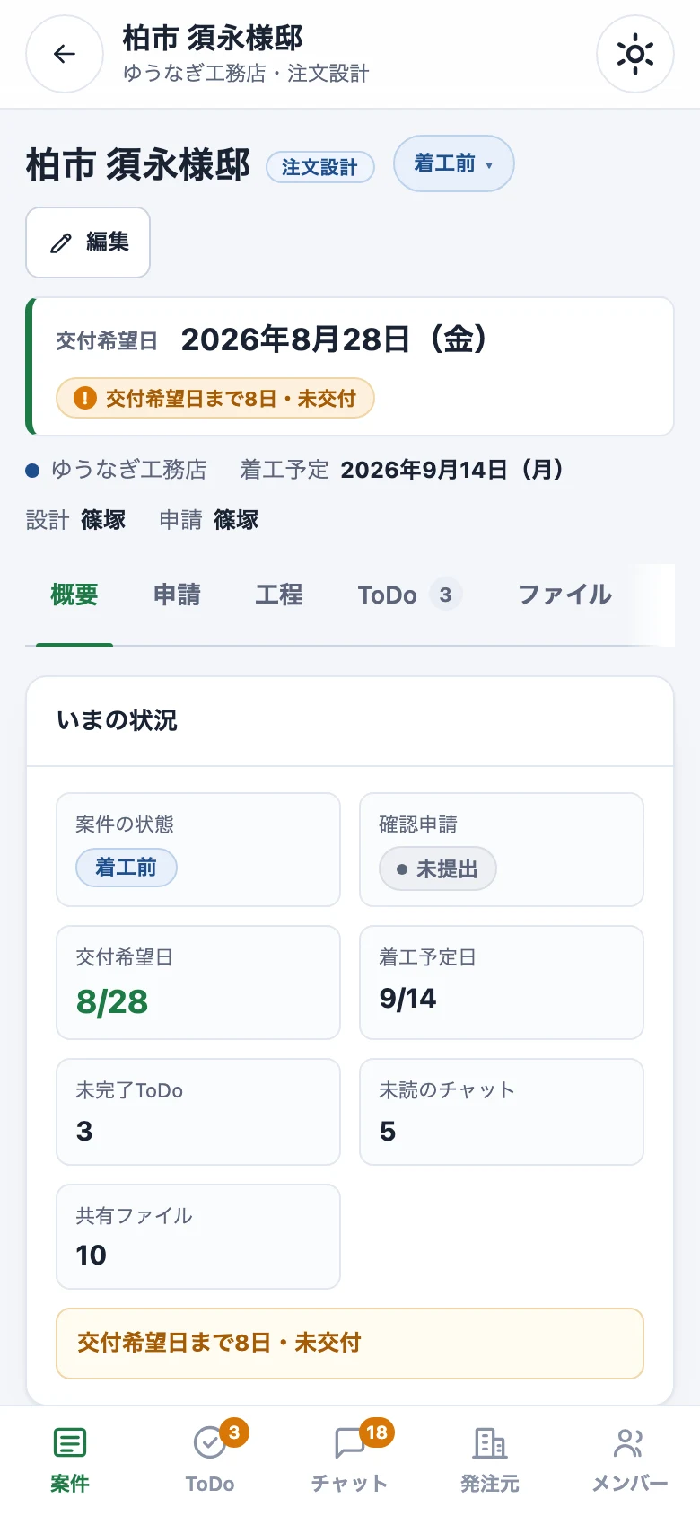 スマホで案件を開いた画面